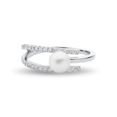 Inel cu perla naturala alba de argint cu cristale DiAmanti SK22241R-W-G
